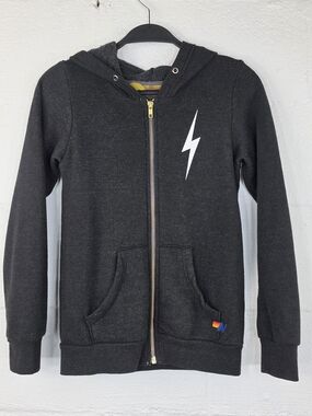 Aviator Nation Kids Charcoal Hoodie with White Lightning Bolt